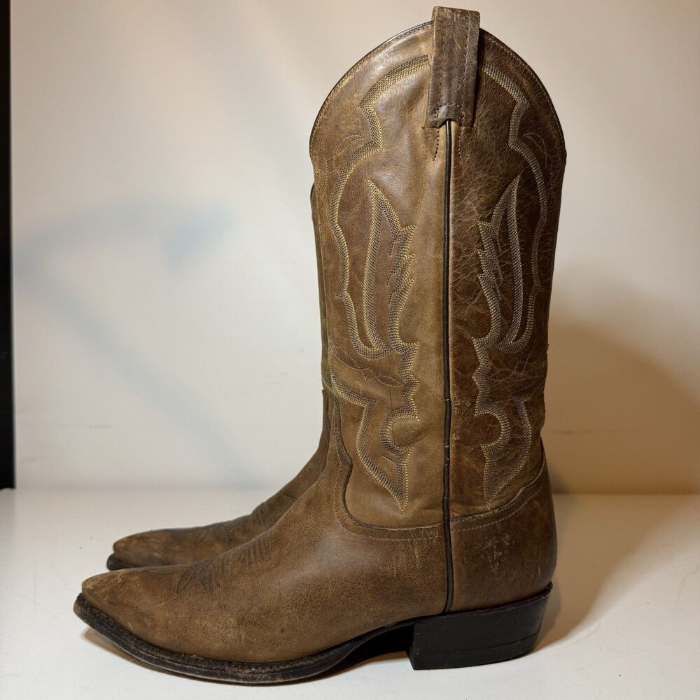 Tony Lama Cowhide Mens 8 D Western Cowboy Boots Brown Made In USA Leather